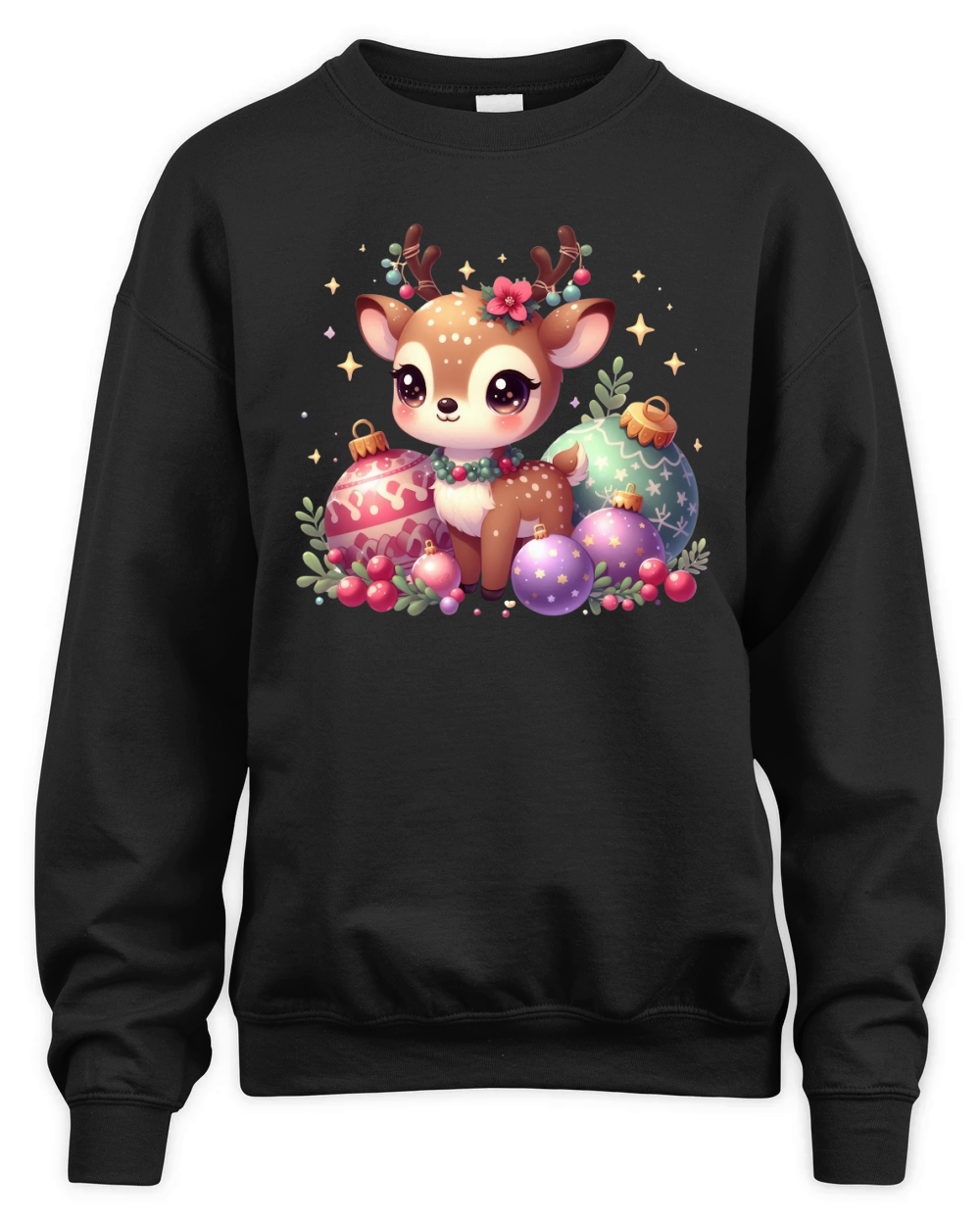 Cute Deer Christmas Watercolor Clipart2 Unisex Premium Crewneck Sweatshirt
