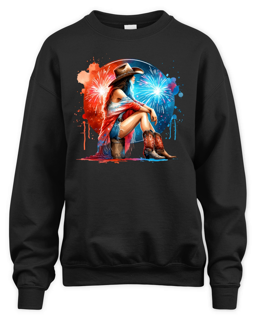 Watercolor Cowgirl 03 Unisex Premium Crewneck Sweatshirt