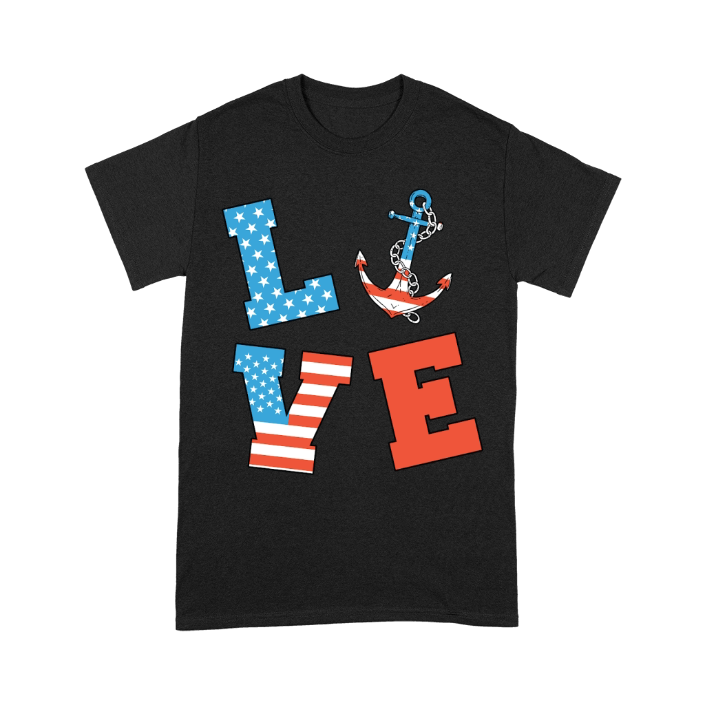 Love Anchor American Flag Unisex T-Shirt