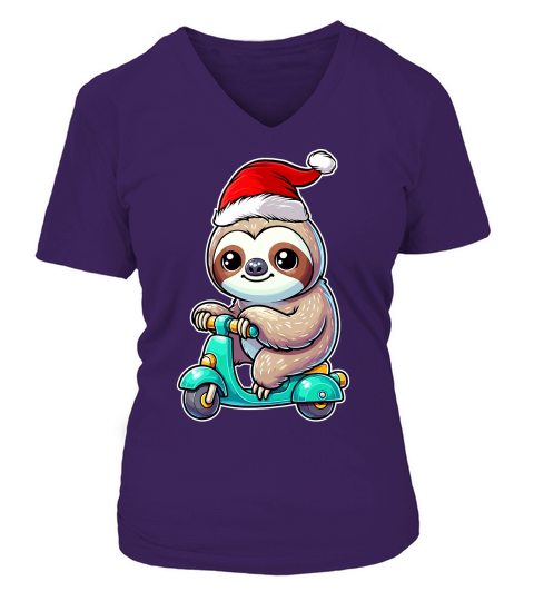 adorable sloth Riding Scooter wearing santa hat 1 V-neck T-Shirt Woman