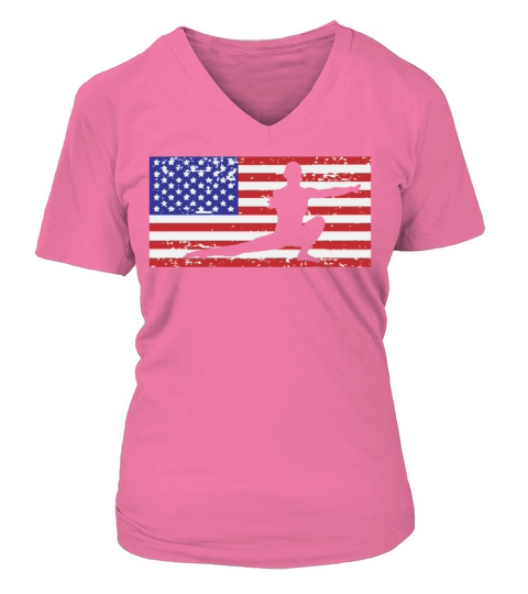 American Flag Vintage USA Flag Acrobatics Gymnast V-neck T-Shirt Woman