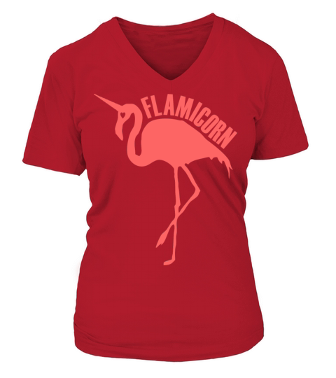 flamingo unicorn hybrid creature hybrids dark pink V-neck T-Shirt Woman