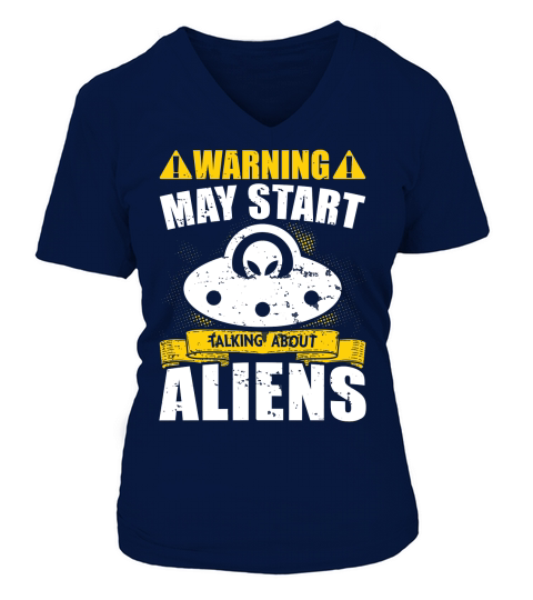 Vintage UFO Alien Warning May Start taking about Aliens V-neck T-Shirt Woman
