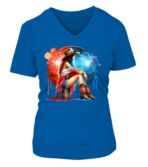 Watercolor Cowgirl 03 V-neck T-Shirt Woman
