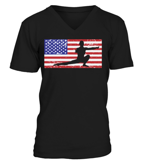 American Flag Vintage USA Flag Acrobatics Gymnast V-Neck T-shirt