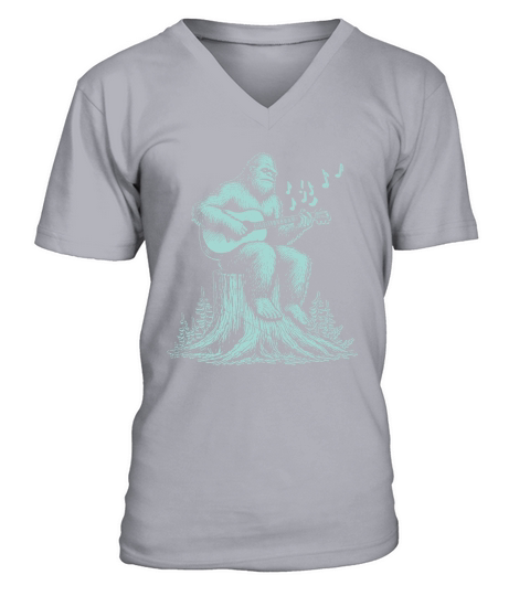 Bigfoot Playing Guitar L Green GR V-Neck T-shirt