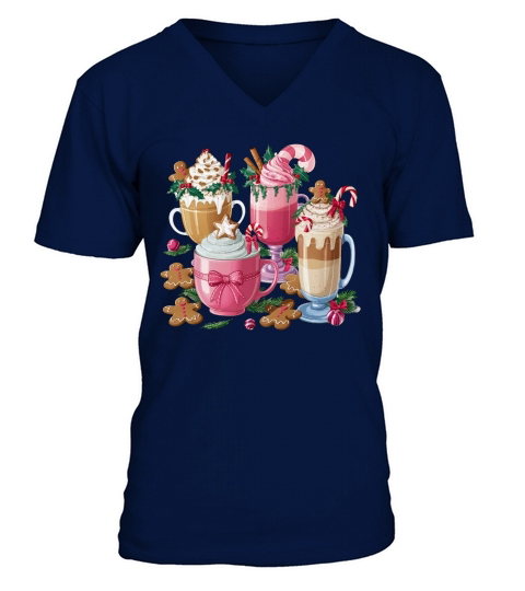 Christmas Coffee Pink Coquette Bow 04 V-Neck T-shirt