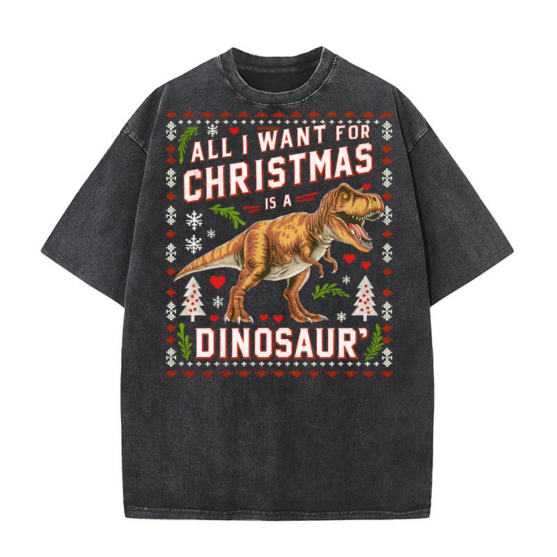 All i want for christmas is a dinosaur Washed T-Shirt