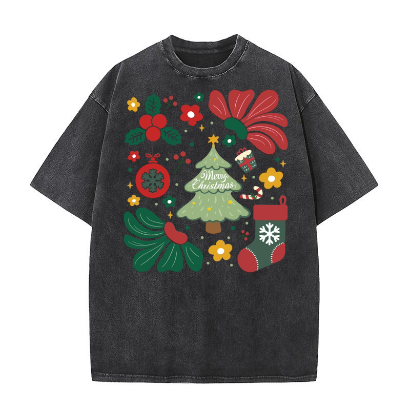 Boho Merry Christmas Tree 6 Washed T-Shirt