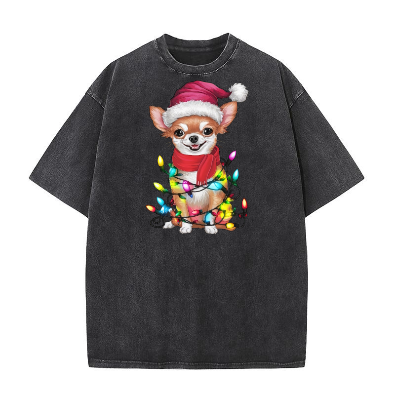Christmas Chihuahua Digital 1 Washed T-Shirt