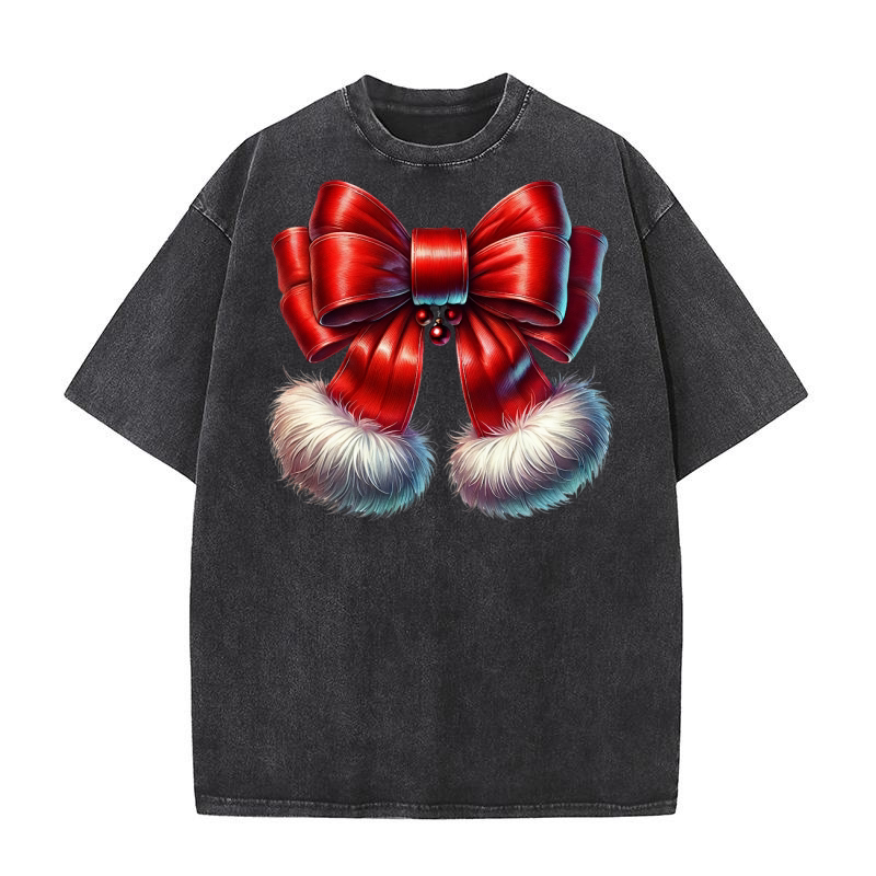 Christmas Coquette Bow (11) Washed T-Shirt