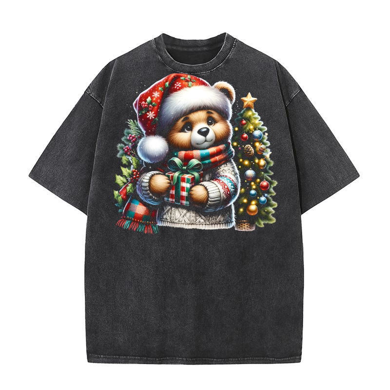Cute Christmas Teddy Bear with 1 Washed T-Shirt