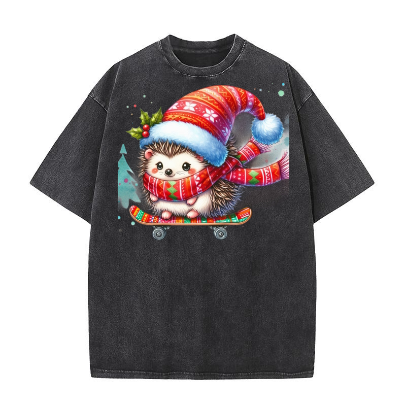 Hedgehog Santa 1 Washed T-Shirt