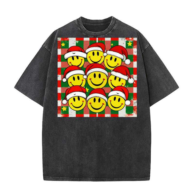 Retro Christmas Smiley Washed T-Shirt