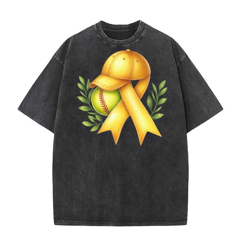 Yellow Ribbon Softball Childhood Washed T-Shirt