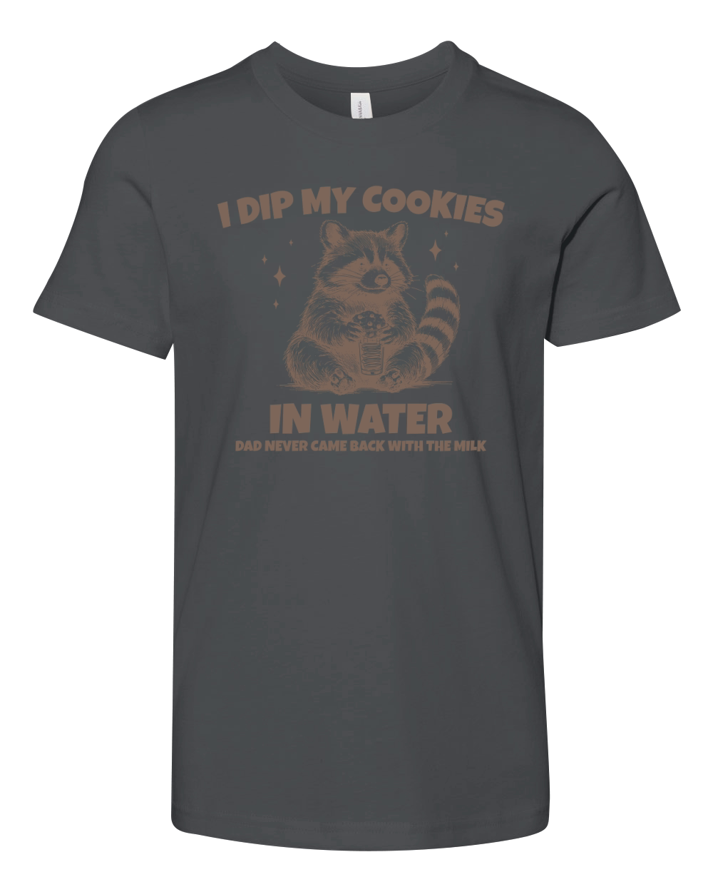 Raccoon Dip Cookie in Water L Brown Youth Unisex Jersey Tee