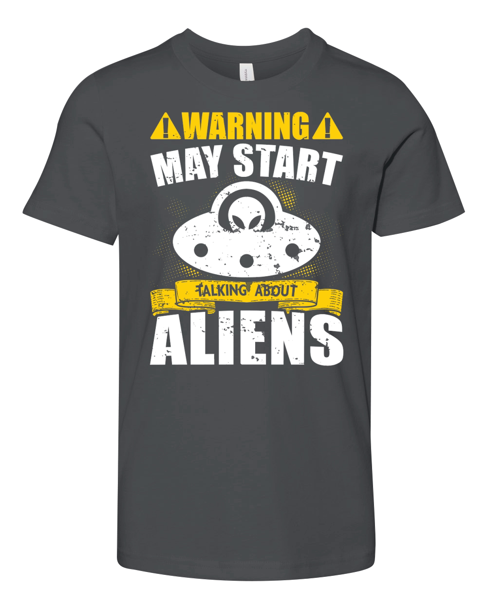 Vintage UFO Alien Warning May Start taking about Aliens Youth Unisex Jersey Tee