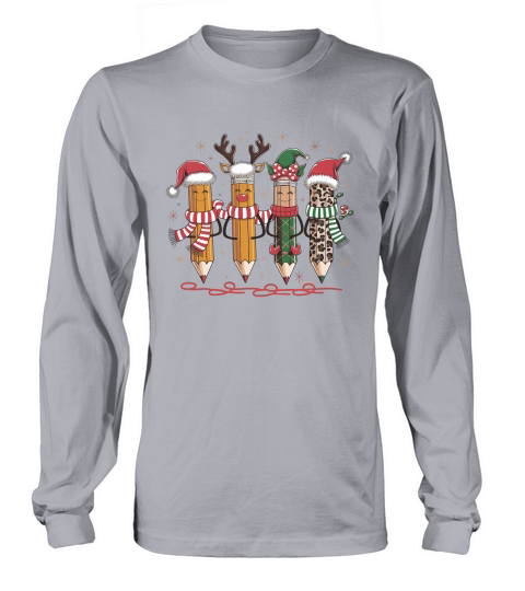 Cute Christmas Pencil Reindeers Tee Long sleeved Unisex