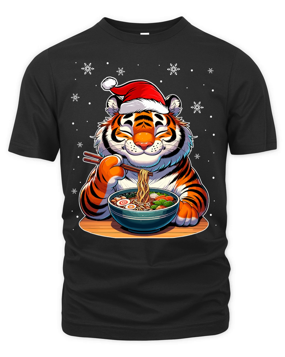 adorable tiger eating ramen wearing santa hat 1 Organic Unisex T-shirt