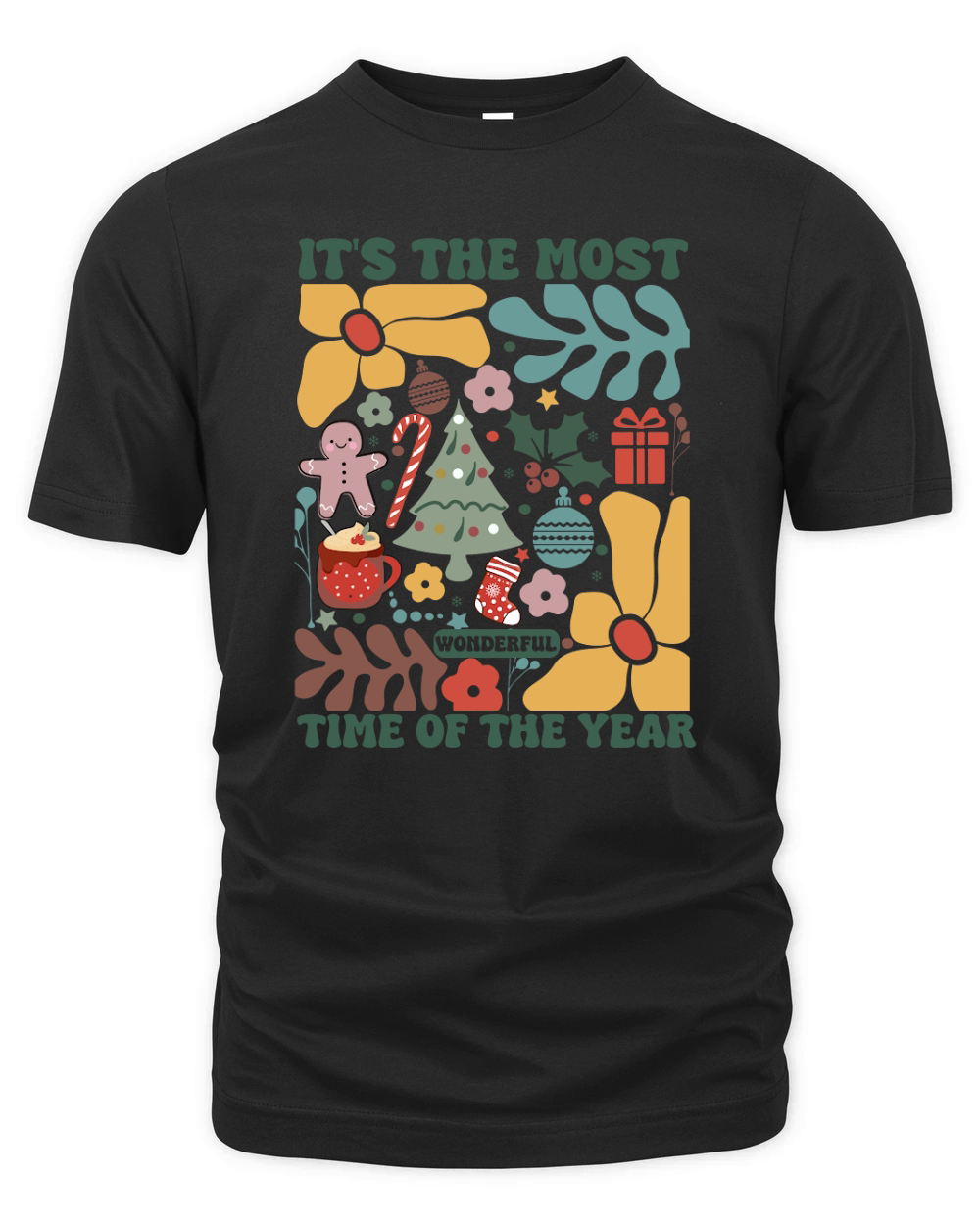Its the most wonderful time of the year Boho Floral Christmas Tree Organic Unisex T-shirt