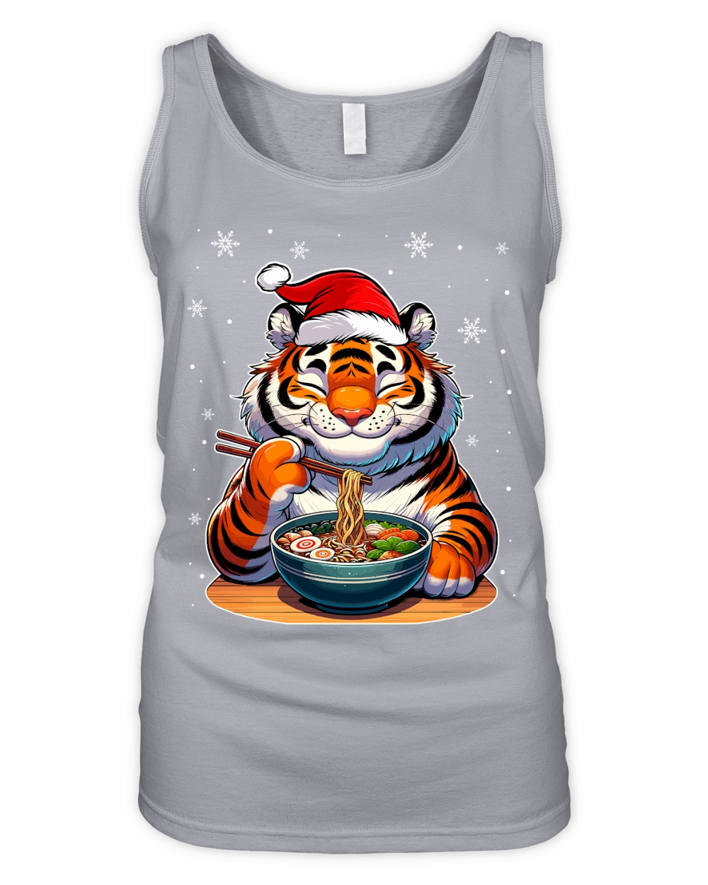 adorable tiger eating ramen wearing santa hat 1 Organic Women's Tank Top