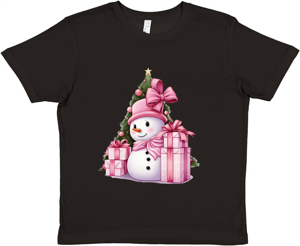 Pink Snowman Book Christmas Clipart Premium Kids Crewneck T-shirt