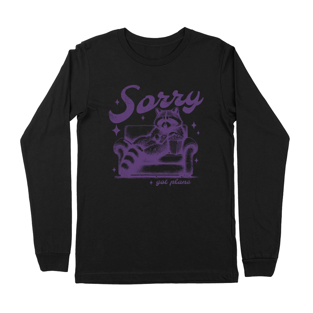 Sorry Got Plans Raccoon Sofa Popcorn D Violet GR Premium Long Sleeve