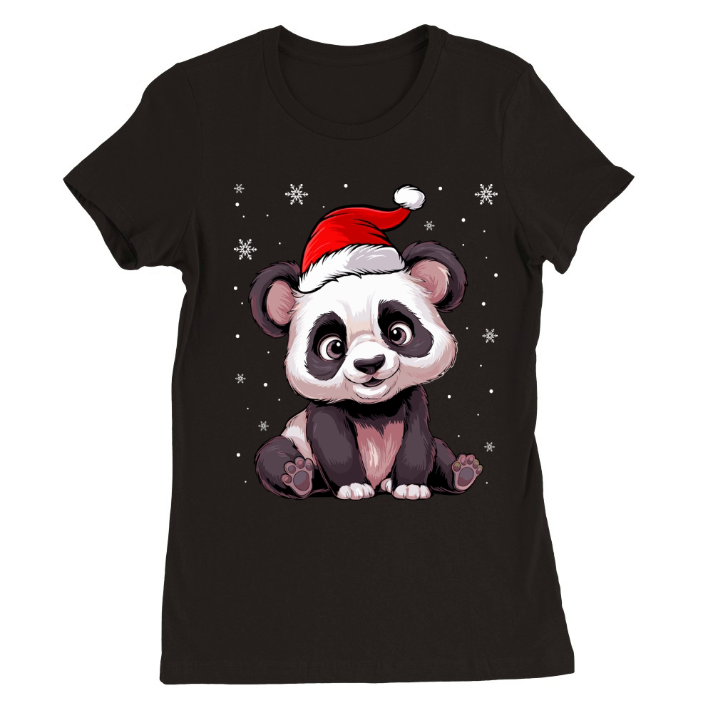 adorable panda wearing santa hat Premium Womens Crewneck T-shirt