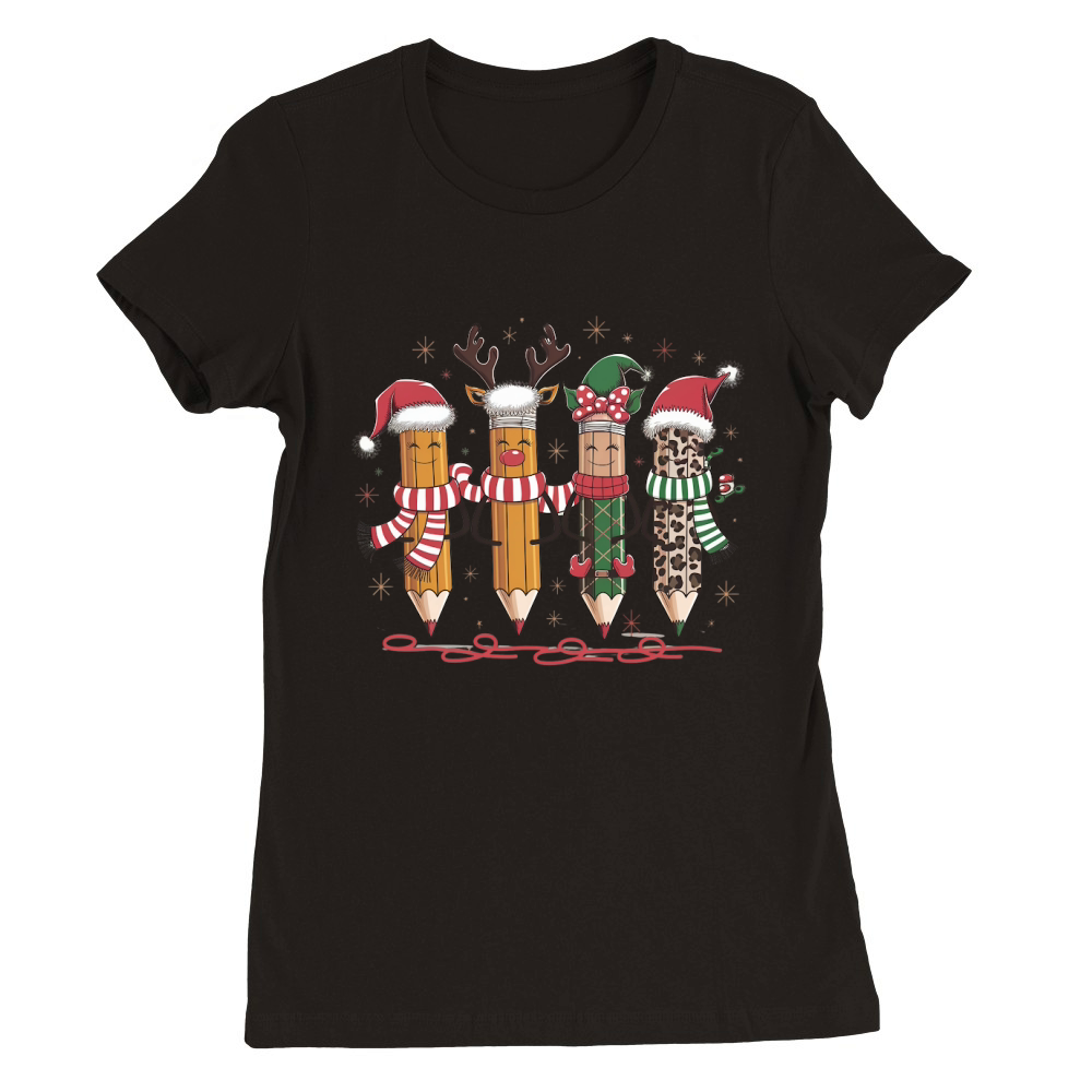 Cute Christmas Pencil Reindeers Tee Premium Womens Crewneck T-shirt