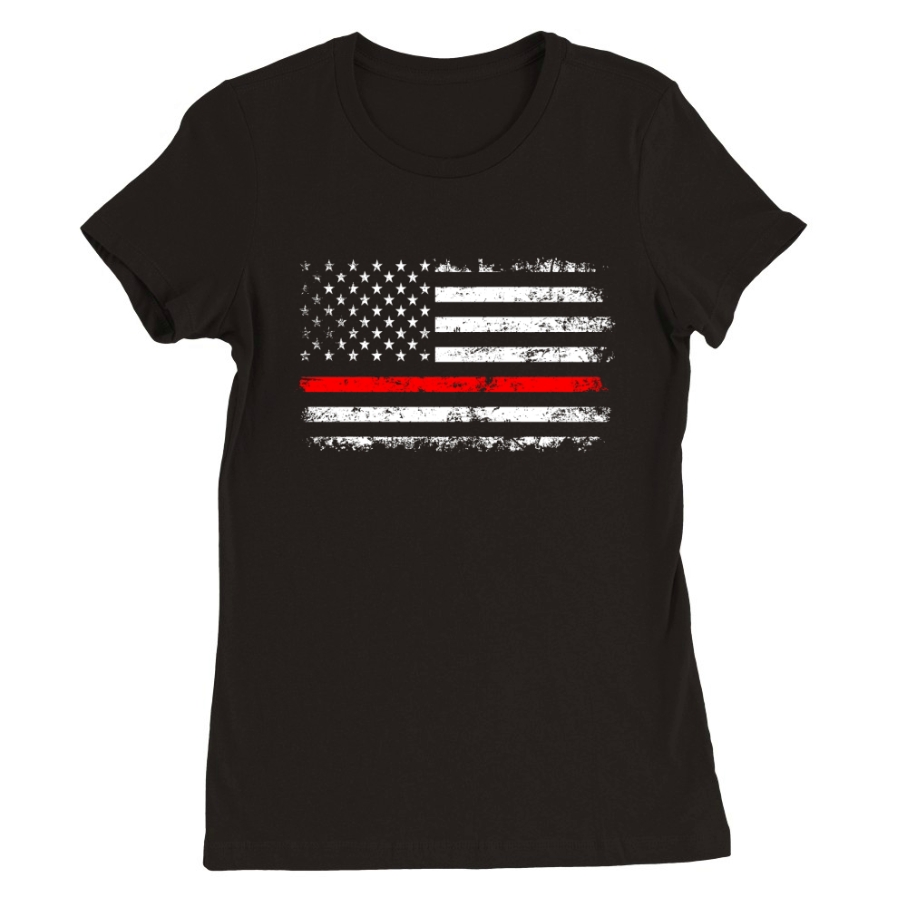 Thin Red Line Distressed USA Flag Premium Womens Crewneck T-shirt