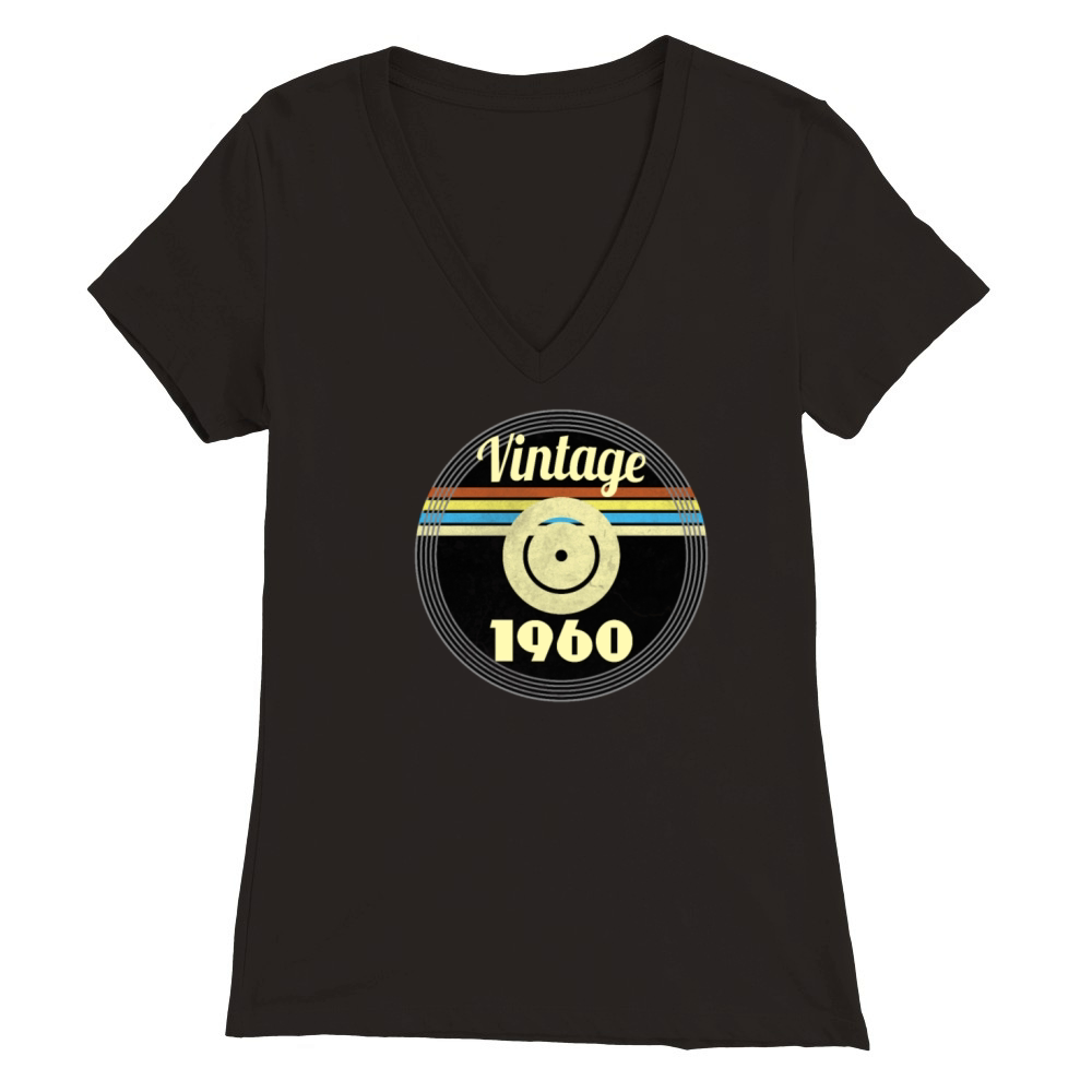 60th Birthday Gift Idea Vinyl 1960 Vintage Look Premium Womens V-Neck T-shirt
