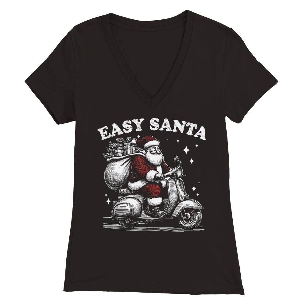 Easy Santa Riding Scooter D Color Premium Womens V-Neck T-shirt