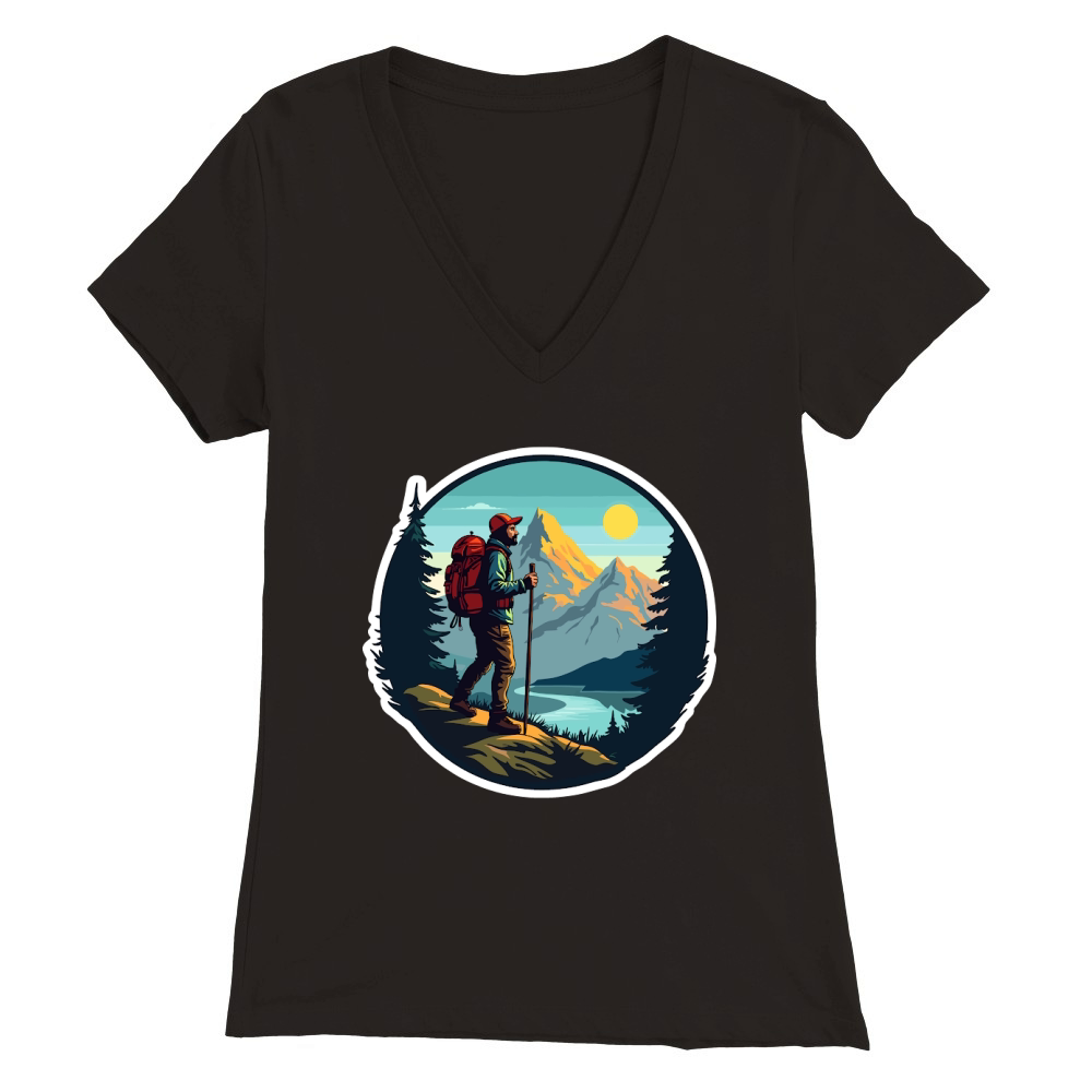 Mountain explorer hiking adventure Illus 14 Premium Womens V-Neck T-shirt