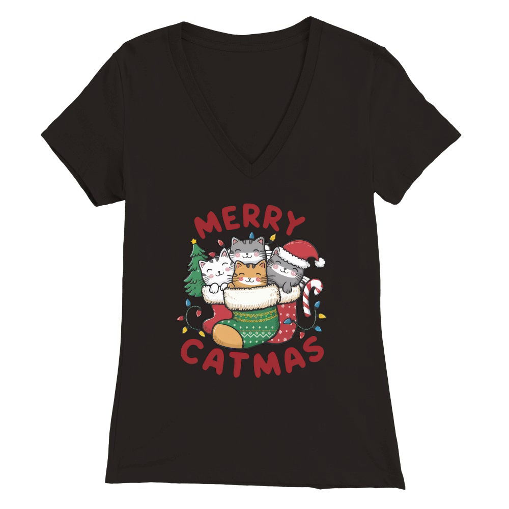 Retro Christmas Cat Vintage5 Premium Womens V-Neck T-shirt