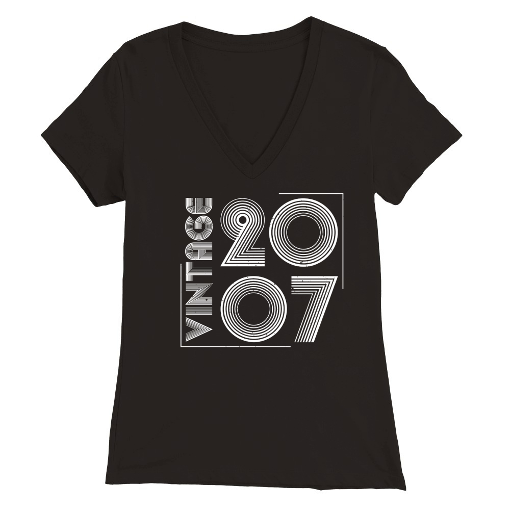 Vintage 2007 Birthday T Shirt Design (2) Premium Womens V-Neck T-shirt