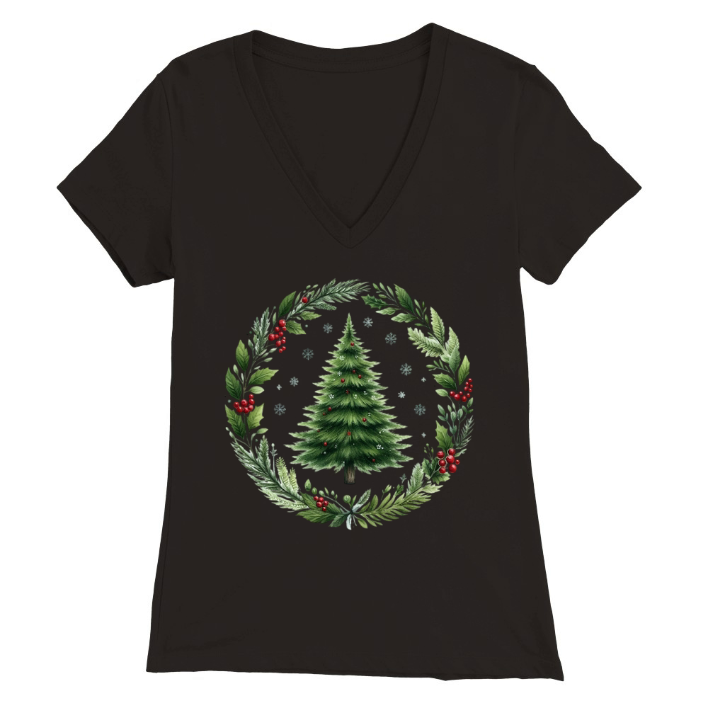 Watercolor Christmas tree Clipart 04 Premium Womens V-Neck T-shirt