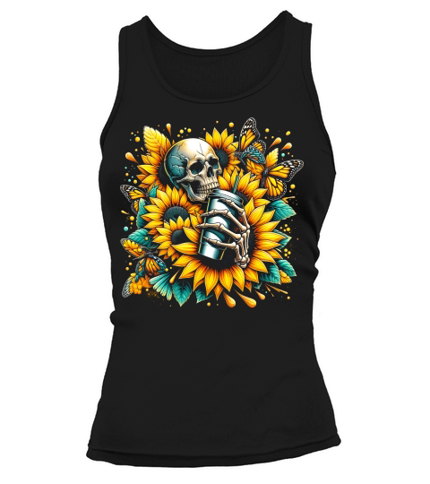 Sunflower Skull with Butterflies Tank top Woman