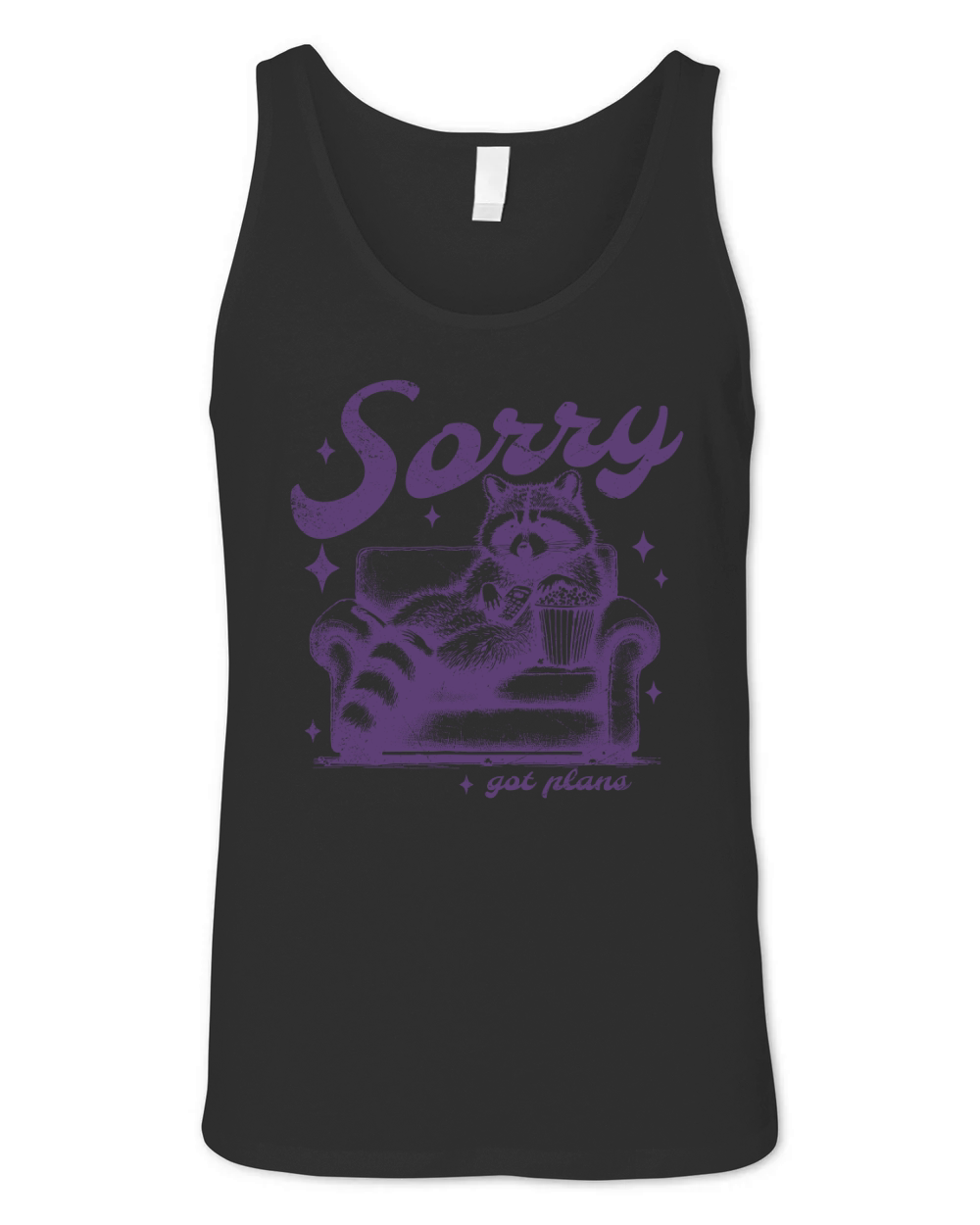 Sorry Got Plans Raccoon Sofa Popcorn D Violet GR Unisex Jersey Tank