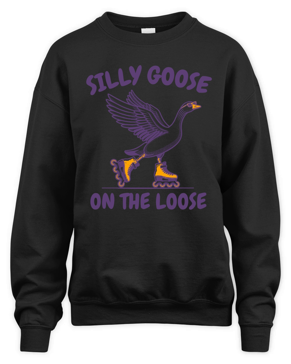 Goose Playing Retro Rollerblade L Violet Unisex Premium Crewneck Sweatshirt
