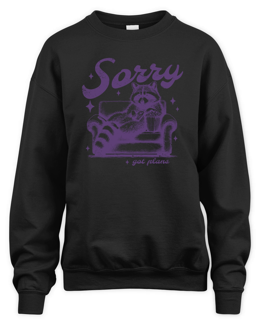 Sorry Got Plans Raccoon Sofa Popcorn D Violet GR Unisex Premium Crewneck Sweatshirt