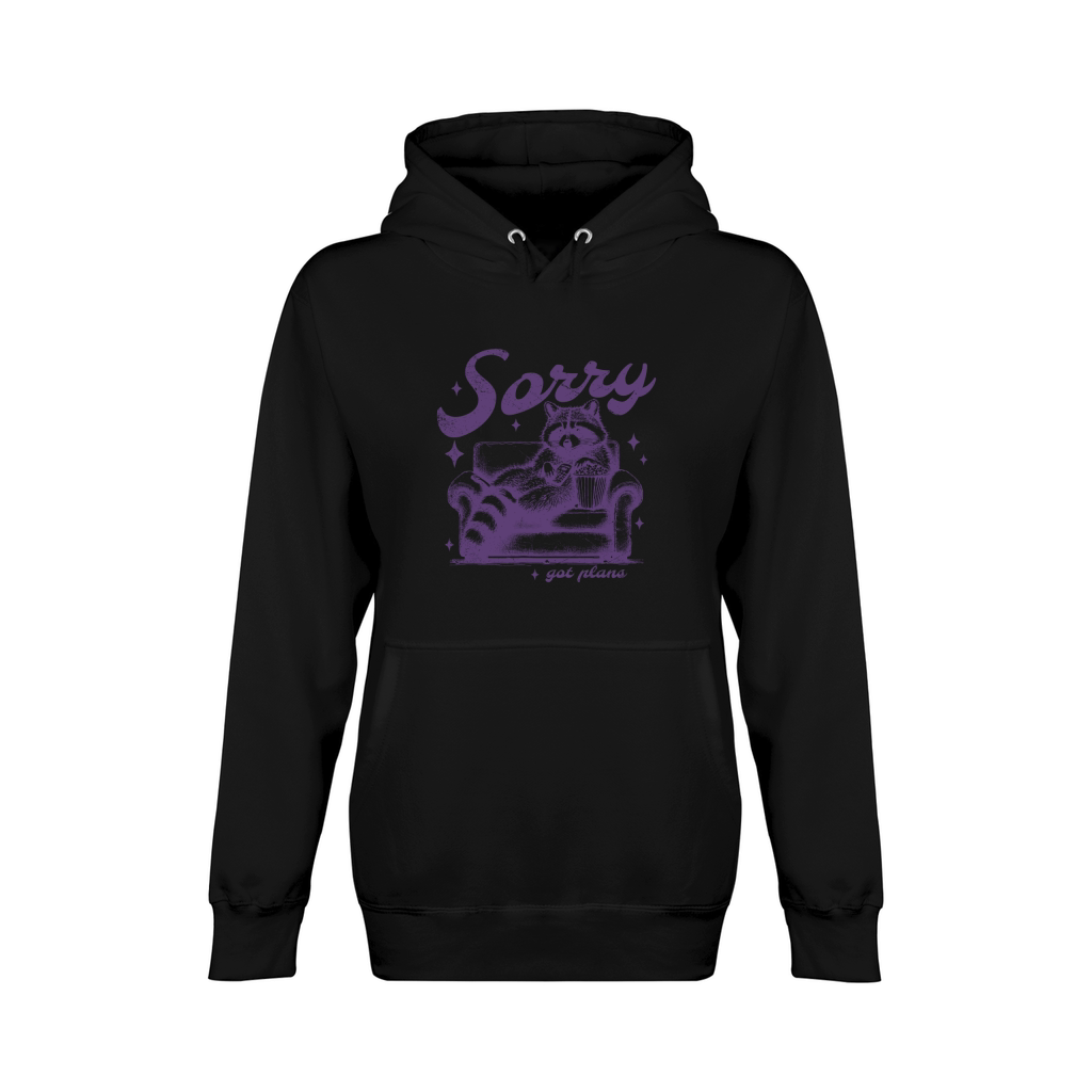 Sorry Got Plans Raccoon Sofa Popcorn D Violet GR Unisex Premium Pullover Hoodie