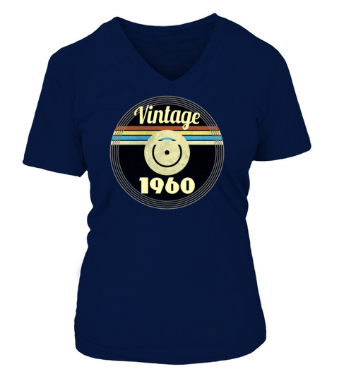 60th Birthday Gift Idea Vinyl 1960 Vintage Look V-neck T-Shirt Woman