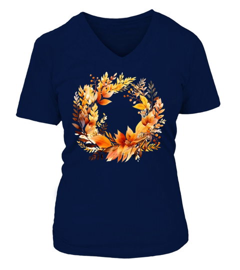 Autumn Fall Floral Frame 16 V-neck T-Shirt Woman