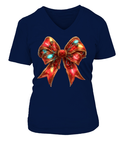 Christmas Light Red Coquette Bow 1 V-neck T-Shirt Woman