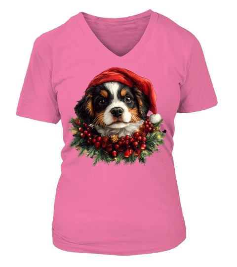 Dog Christmas Flowers Light Clipart V-neck T-Shirt Woman