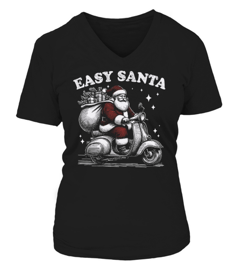 Easy Santa Riding Scooter D Color V-neck T-Shirt Woman