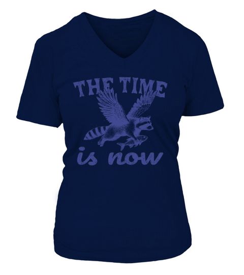 Now Is The Time Raccoon Flying L vBlue V-neck T-Shirt Woman
