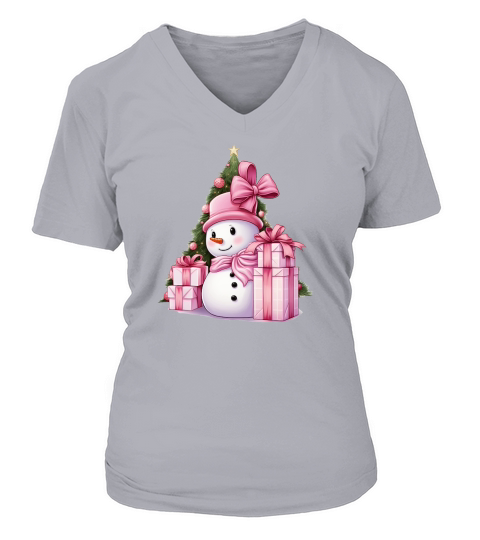Pink Snowman Book Christmas Clipart V-neck T-Shirt Woman