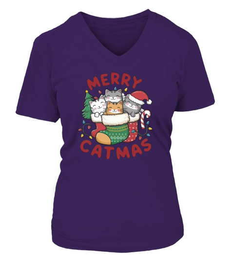 Retro Christmas Cat Vintage5 V-neck T-Shirt Woman