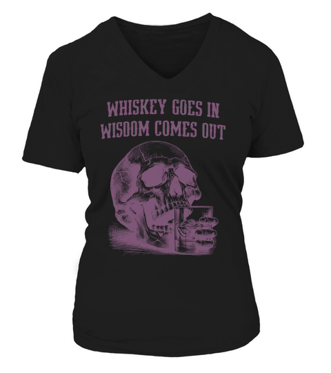 Skull Whiskey Goes In L Purple V-neck T-Shirt Woman